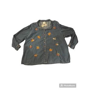 Just my Size Denim Shirt Jack O Lantern Embroidery Size:6X